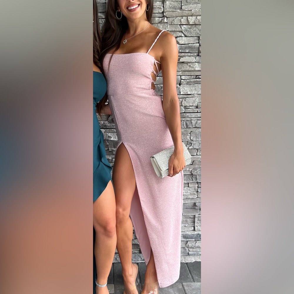 Formal Glitter Long Dress, Rose Gold